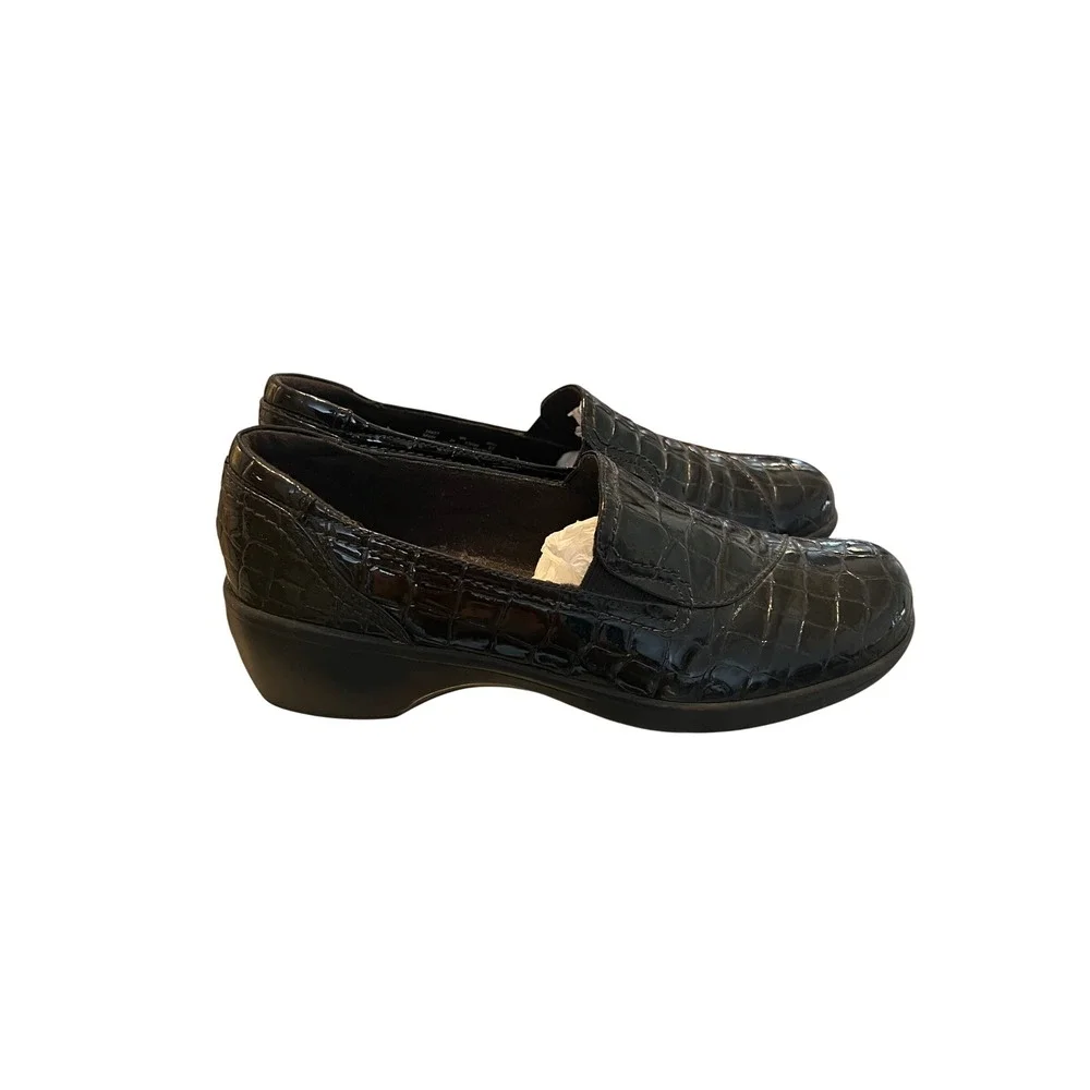 Clarks Bendables Black Croc‎ Embossed Patent Leather Slip On Loafers 9N 38633